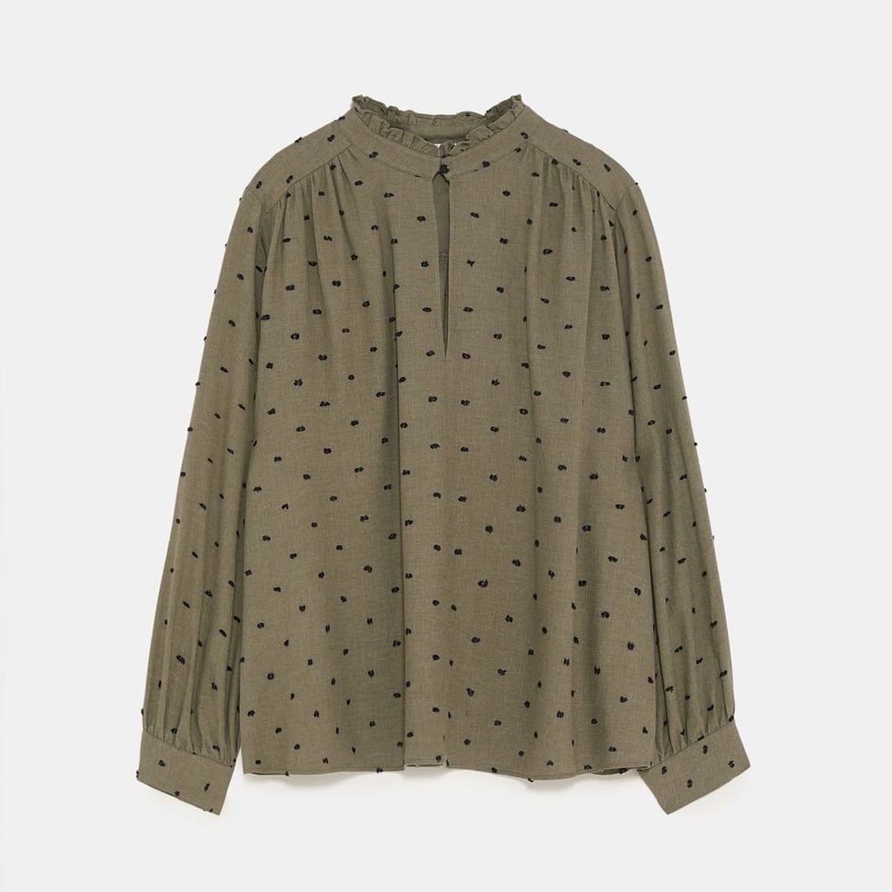 Zara Olive swiss Dot Women's Top blouse